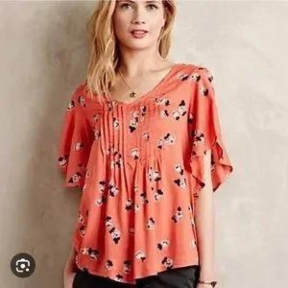 Maeve Maya Floral Pintuck Flutter Sleeve Blouse